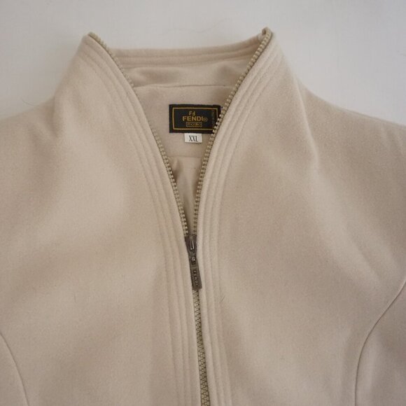 Fendi Moglia Beige Cashmere Fleece Zip Up Lightweight Blazer Jacket XXL - Picture 10 of 12